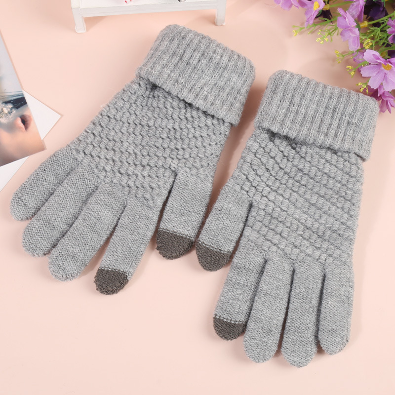 Cashmere Touch Screen Gloves Women Autumn Winter Warm Anti-Cold Fleece-Lined Thickened New Split-Finger Knitted Cycling Men