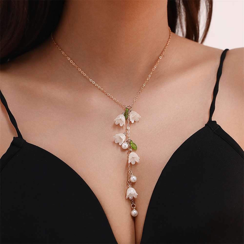 EZ4916 Long Tassel Lily of the Valley Earrings Pearl Flower Earrings Women's Accessories