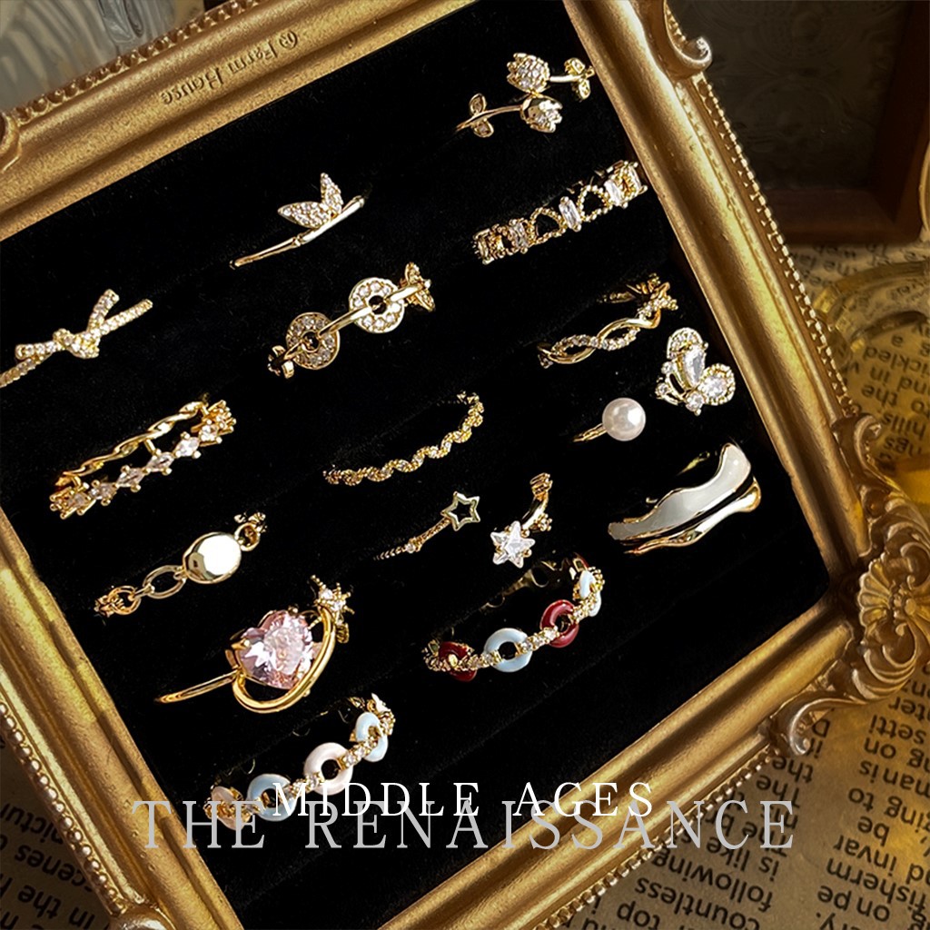 Vintage Sparkling Zircon Gold Open Ring Collection Wind Hand Jewelry