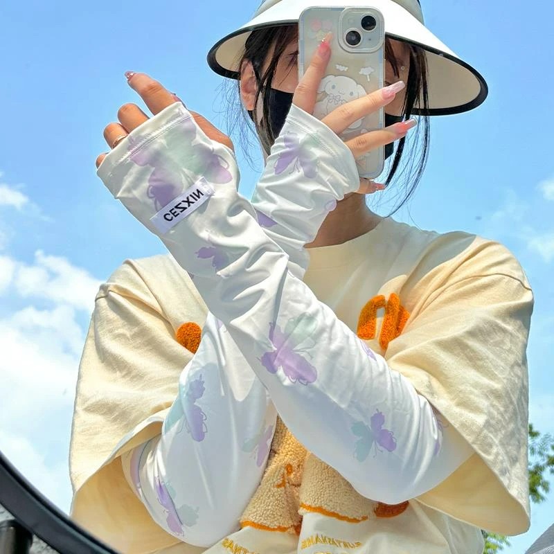 Sun Protection Arm Sleeves Summer Loose Ice Sleeves for Women Outdoor Cycling Driving Sunshade UV Protection Butterfly Ice Silk Sleeves