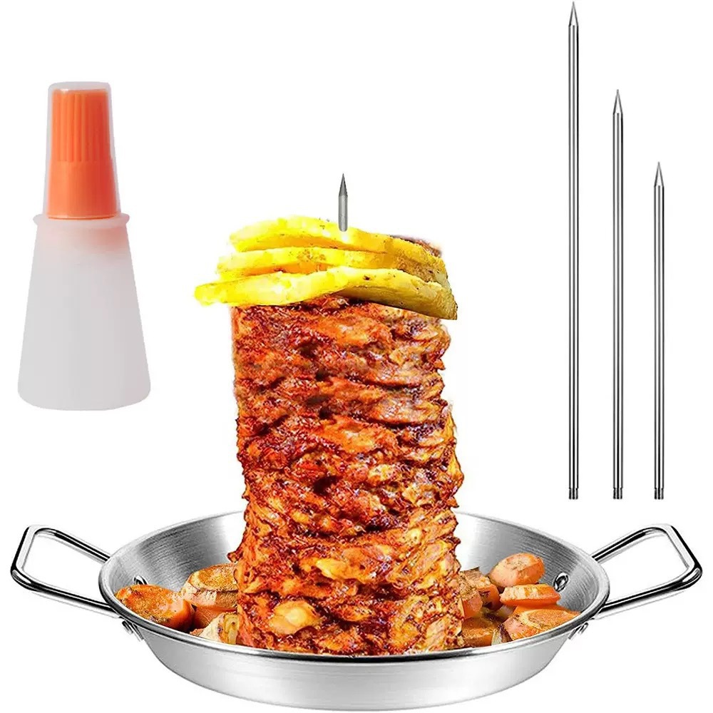 Household Stainless Steel Vertical Screw BBQ Pot Accessories Detachable Roast Chicken Pan Roast Meat Pan Set
