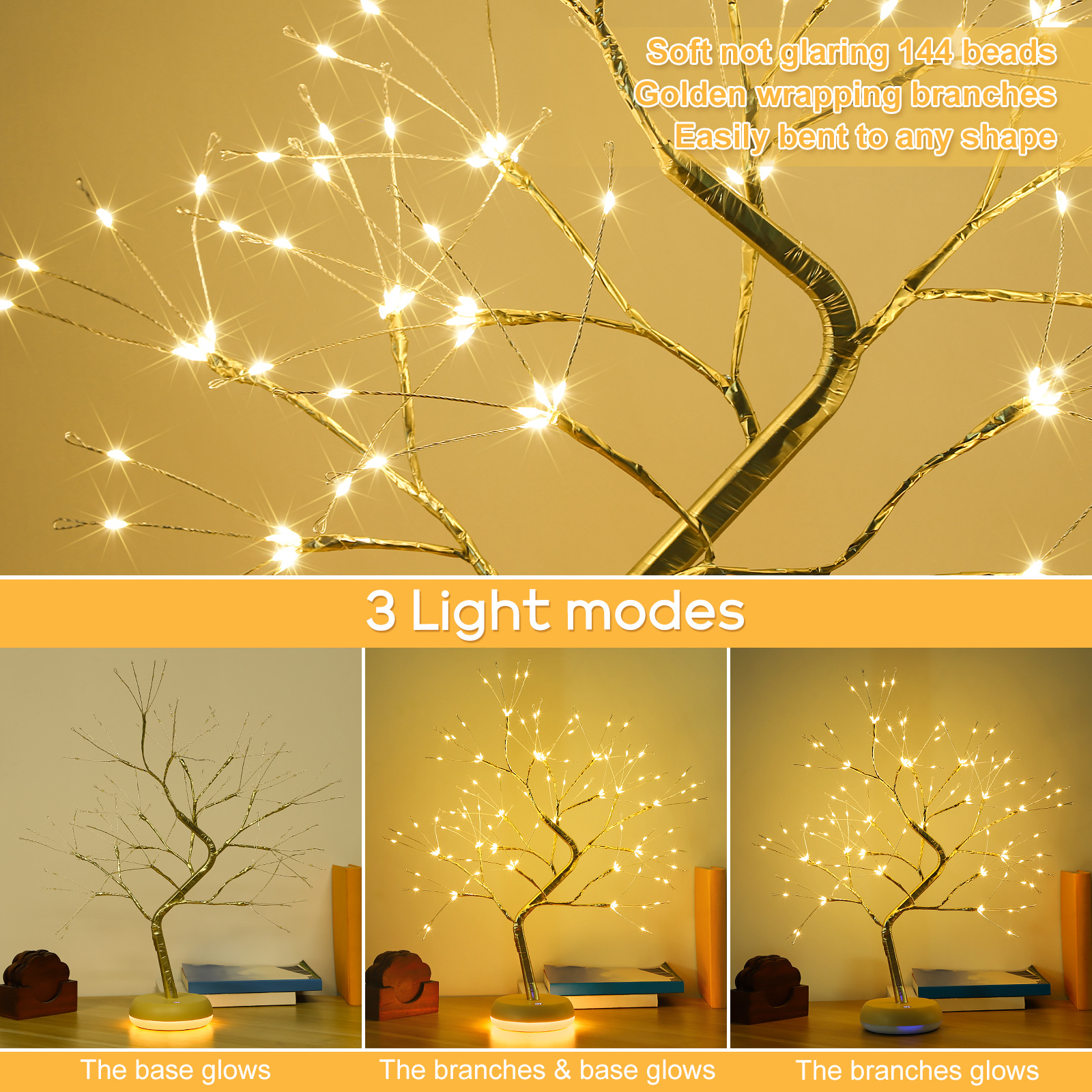 Desktop bonsai light shaped desk lamp LED desktop night light decoration ornament golden leaf star Christmas small tree