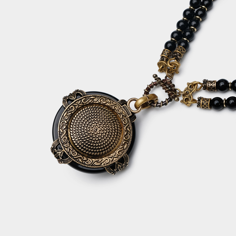 European Series Two Ways to Wear Insect Design Bee Necklace Natural Black Agate Beaded Necklace