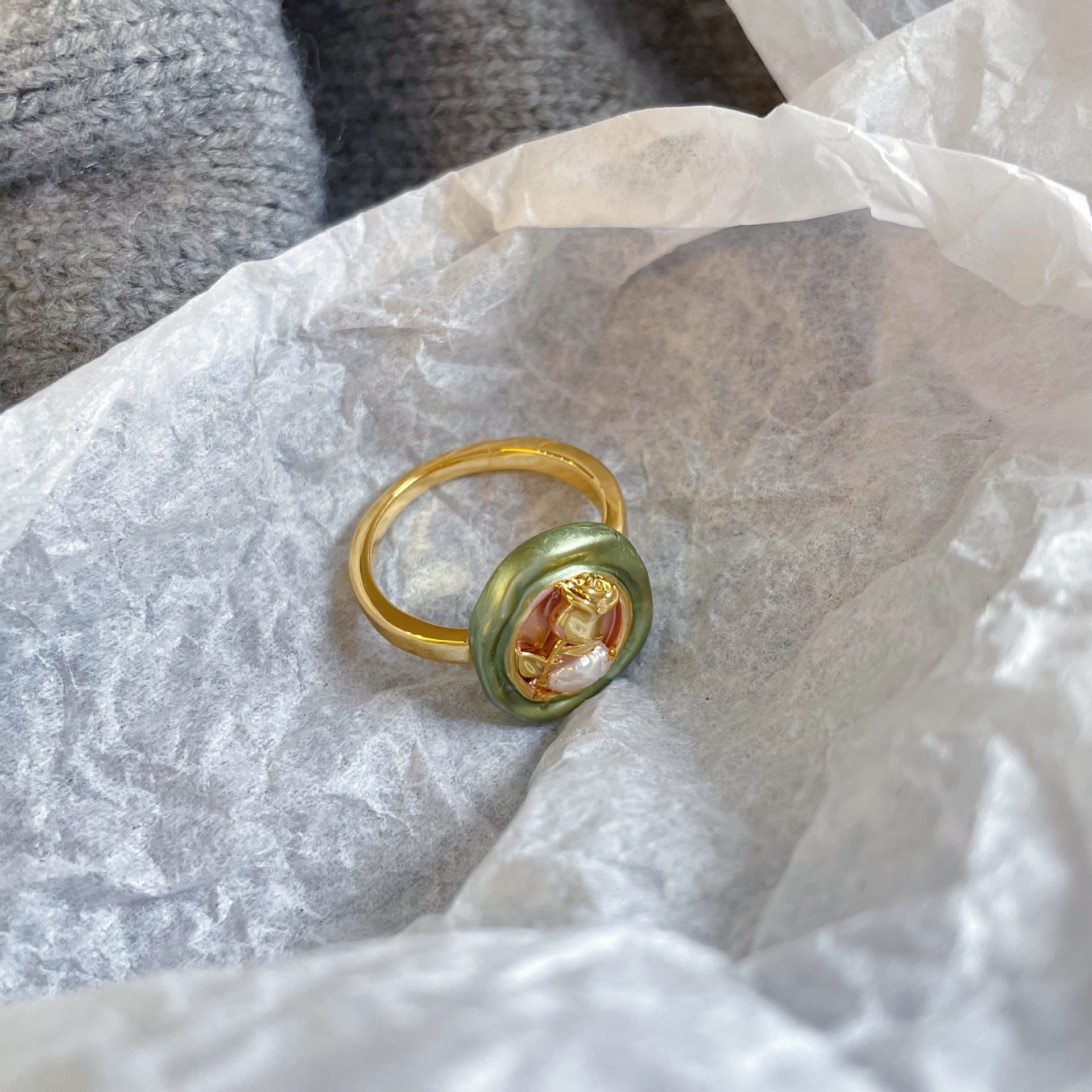 NALA Drip Glaze New Chinese Style Open Ring Niche Pearl Ring Hand Jewelry Ring
