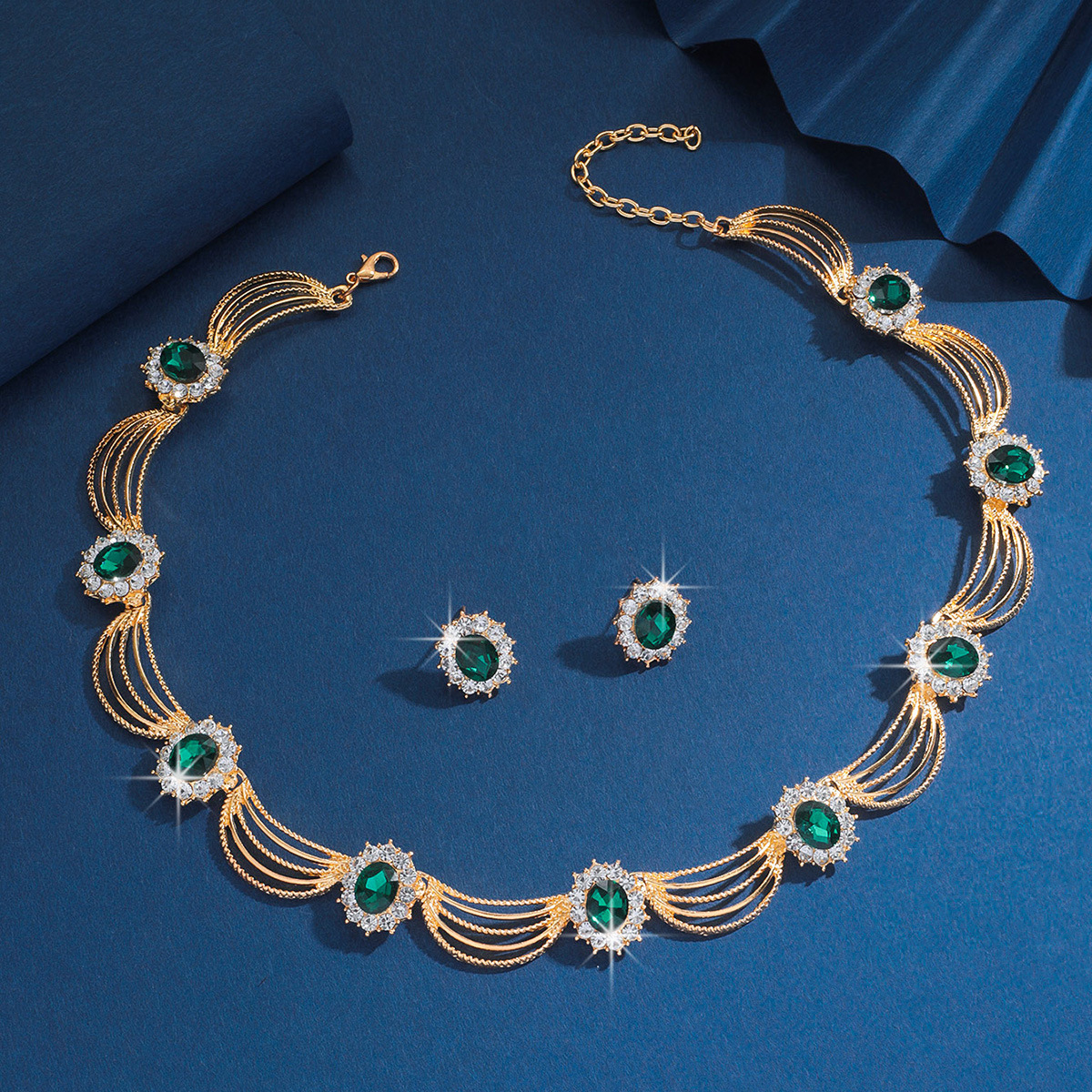 Multicolor Necklace Earrings Two-Piece Set Bride Wedding Evening Banquet Jewelry