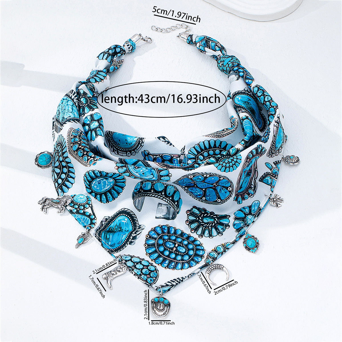Qingdao Daiwei Accessories 1 Piece Turquoise Print with Metal Pendant Decorated Necklace