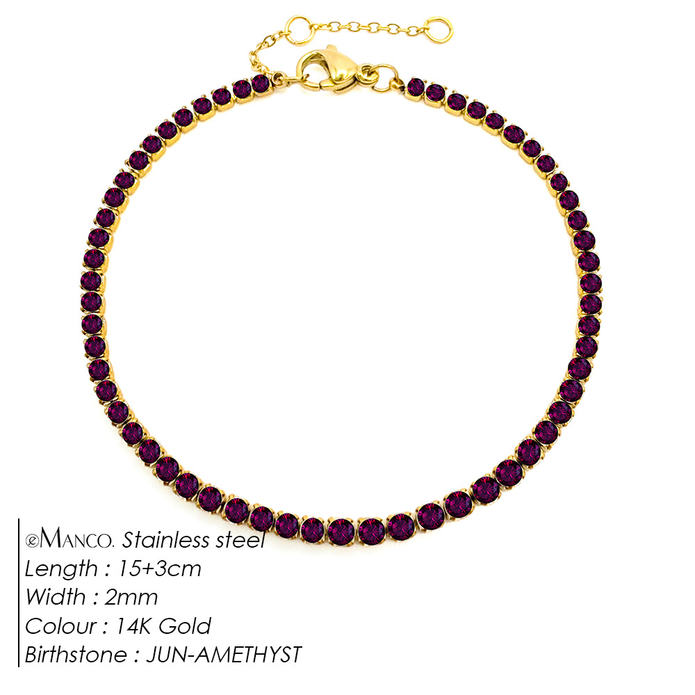 eManco Simple Birthstone Single Row Diamond Bracelet Round Zircon Tennis Chain Bracelet Hand Jewelry