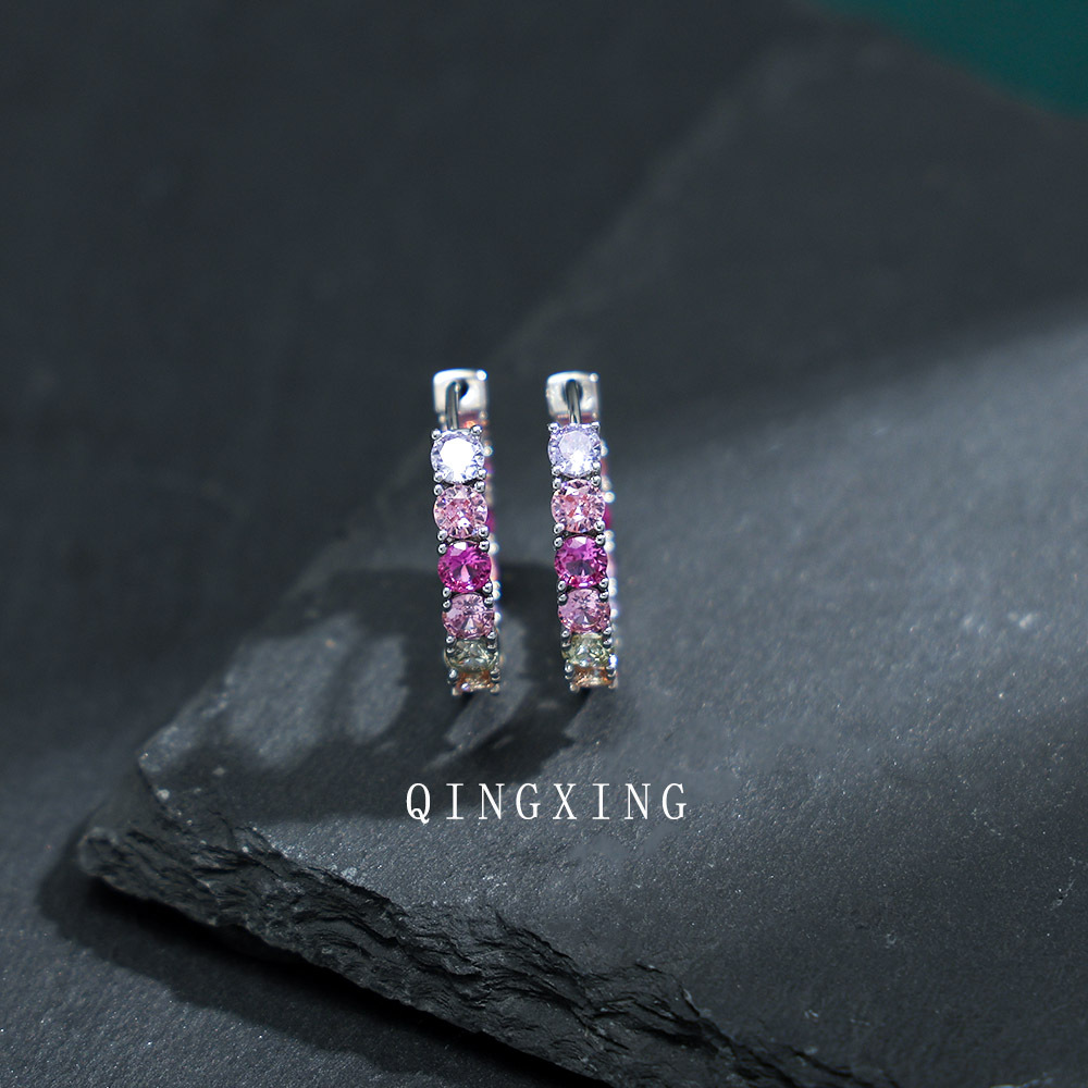 Red Corundum Spinel Zirconia Earrings Synthetic Colorful Gemstone Light Blue Topaz Circle Ear Cuff Women's