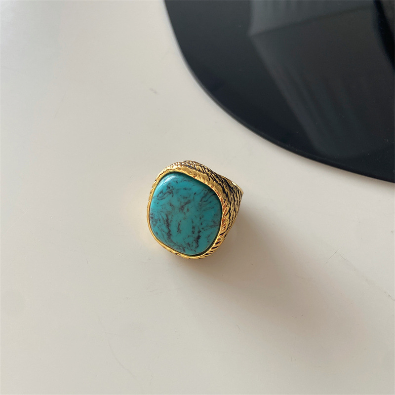 French AB pink crystal ring for women, metallic sense exaggerated turquoise index finger ring