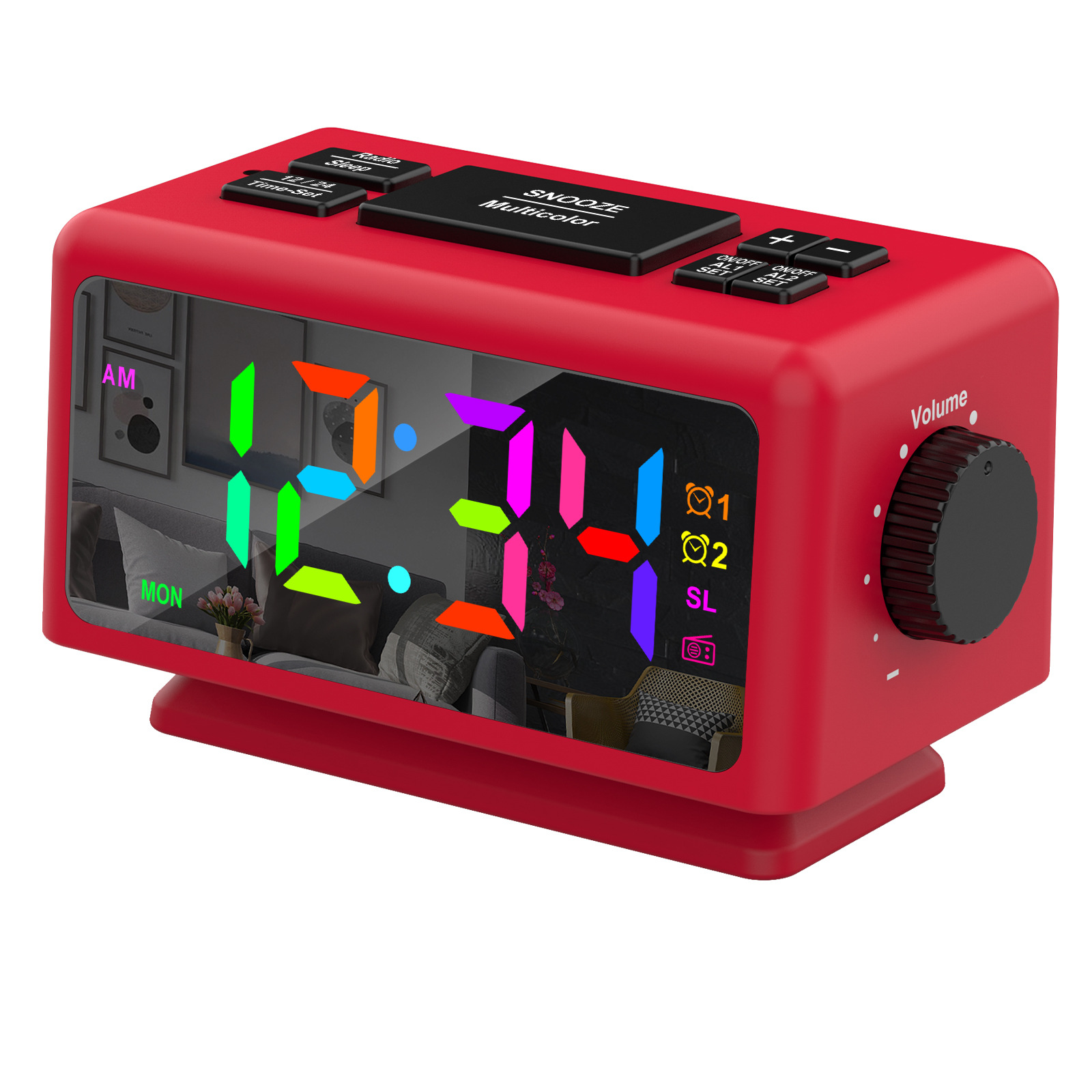 New Calendar Radio Alarm Clock RGB Colorful Mirror Large Screen Display Electronic Clock
