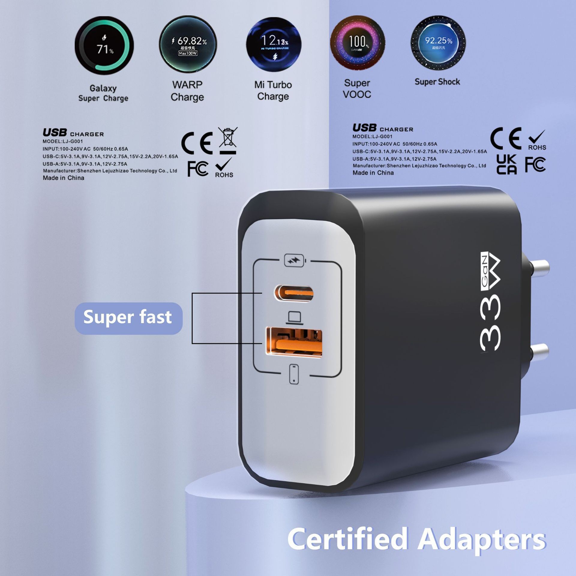 Specially certified GaN 33W notebook charger A+C British standard full protocol phone charging head