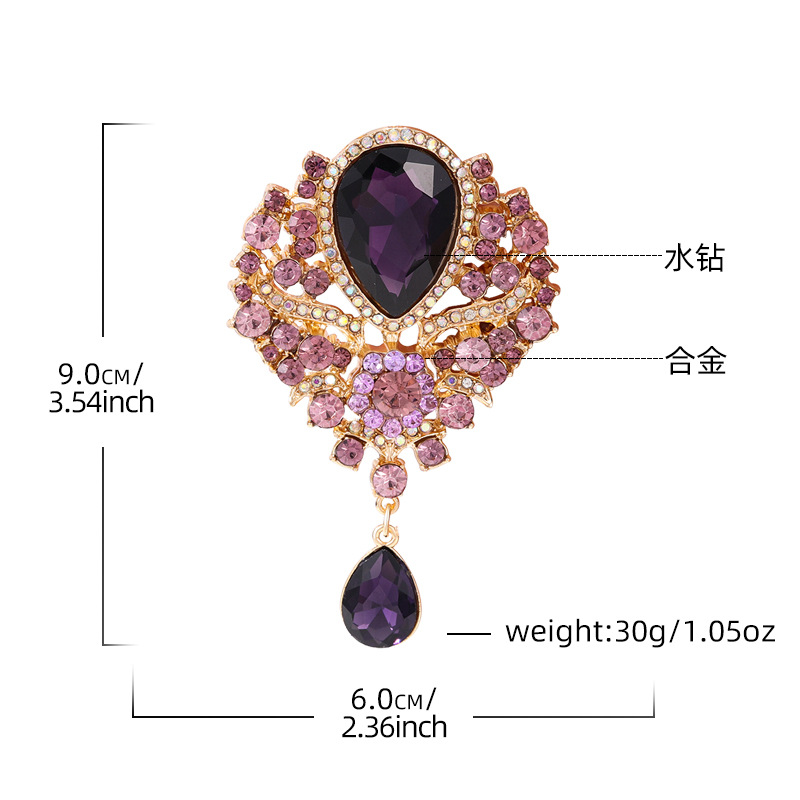 New Crystal Pendant Brooch Rhinestone Corsage Women's Pin Clothing Accessory