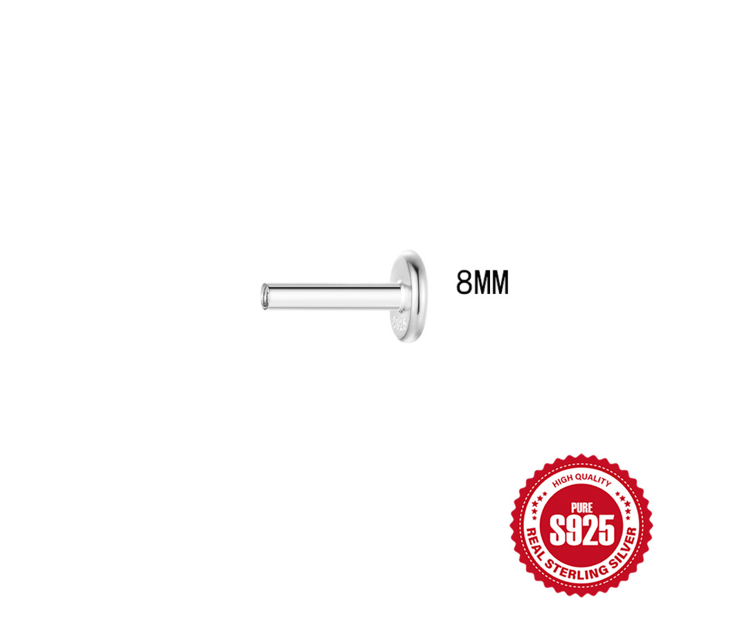 S925 sterling silver flat head threaded rod accessories multi-size threaded piercing rod earring accessories