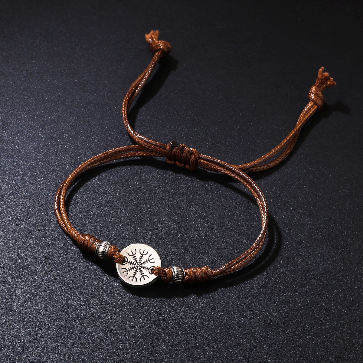 Cowhide Rope Ethnic Pendant Leather Accessories Fingerprint Alloy Sweater Chain Round Necklace