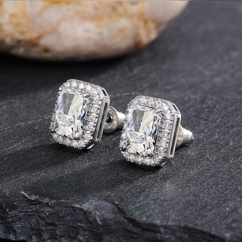 Cao Shi Delicate Square Women's Earrings Full Diamond Green Zircon Earring Jewelry