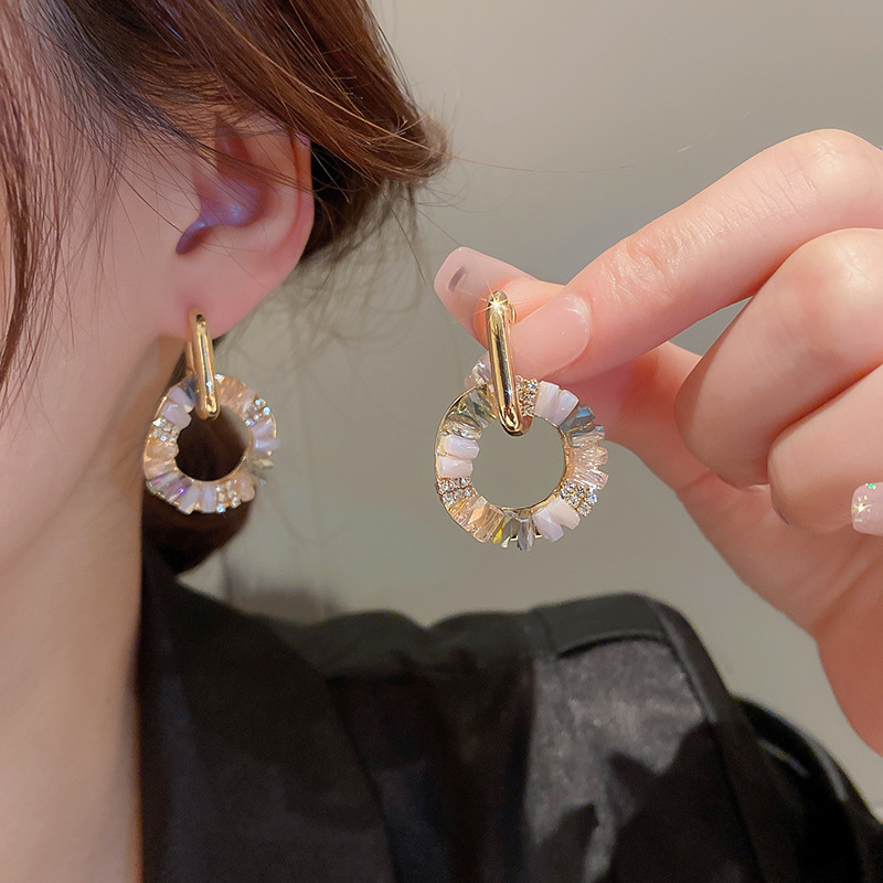 Crystal Zirconia Circle Ear Cuff Earrings Two-in-One Earrings for Women