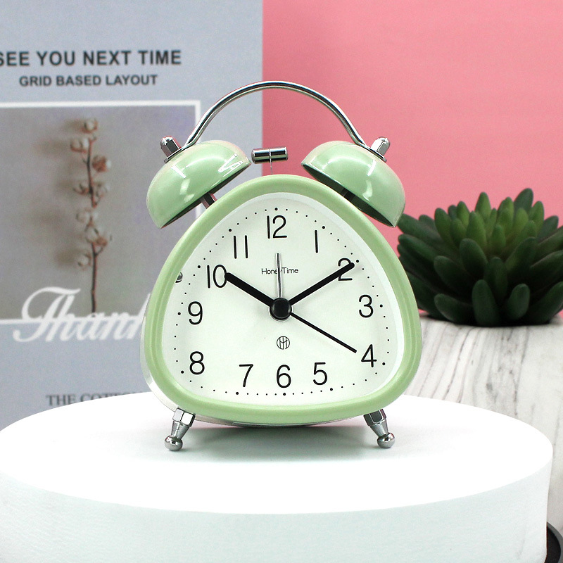Student use 3-inch metal ringing alarm clock home bedside sweep second night light clock table design quartz clock