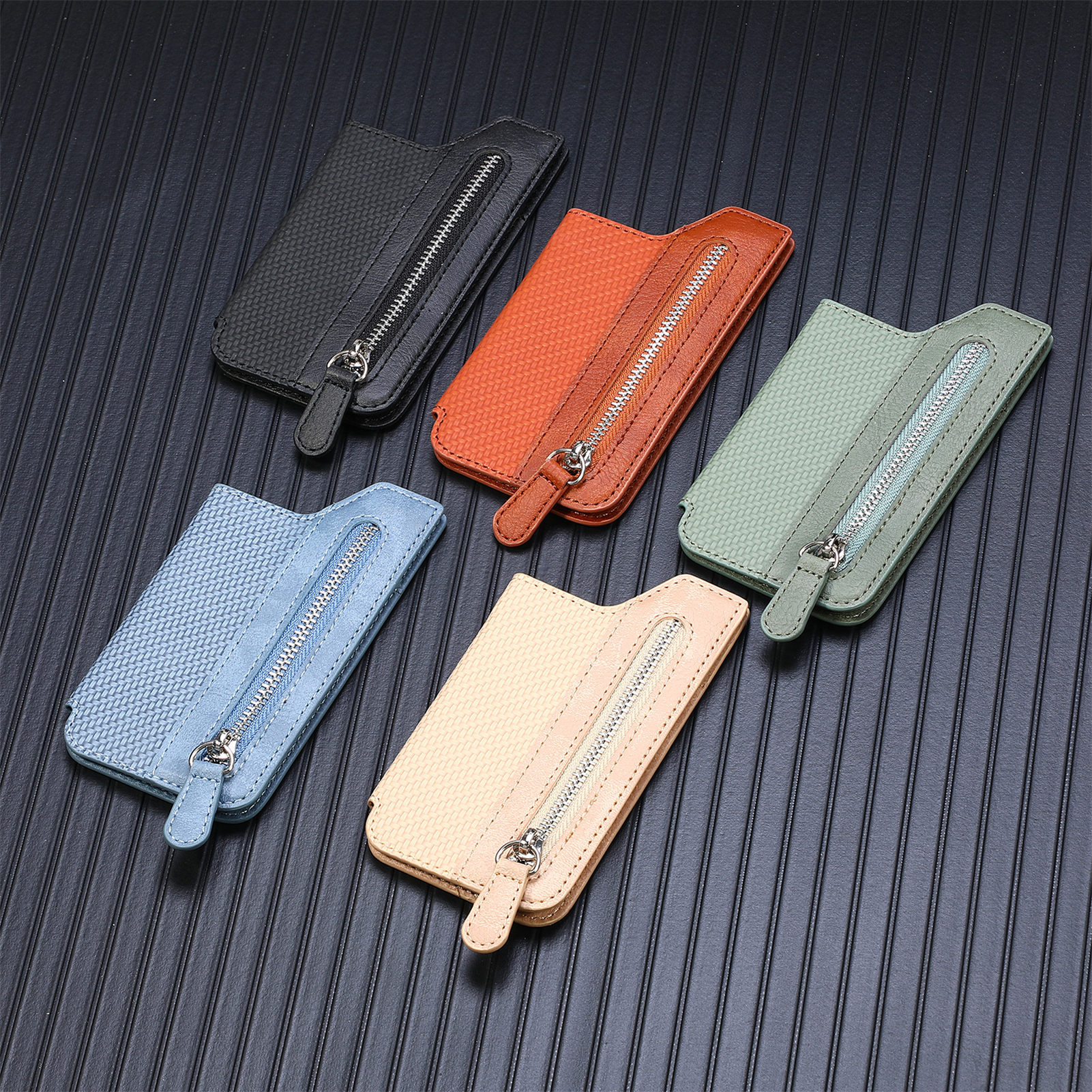 Phone card case card holder left-right flip multi-card slot zipper phone bag back sticker card case