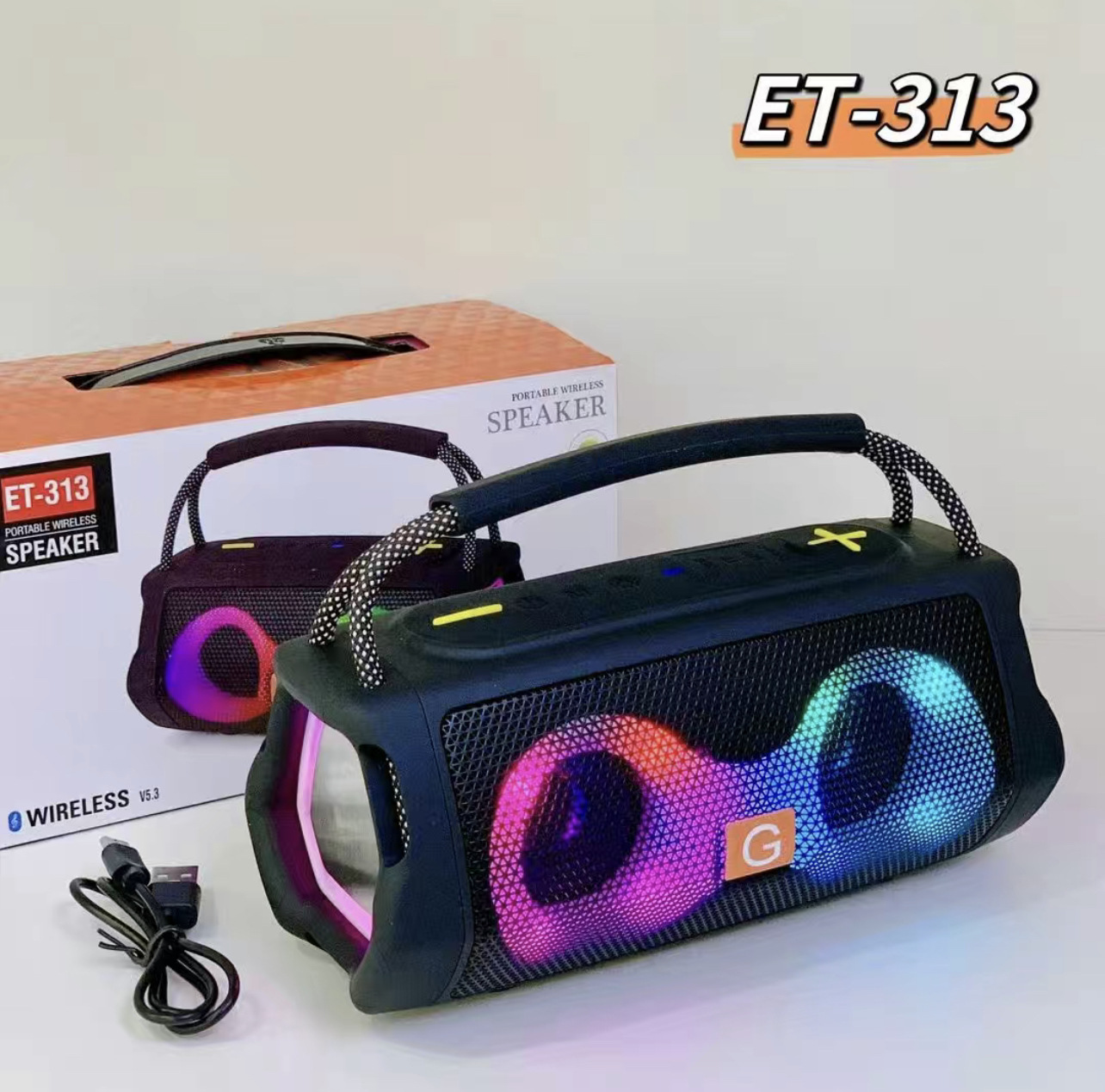 New ET-313 Portable Bluetooth Speaker with Colorful Lights Outdoor Dual Speaker Plug-in Card Bass