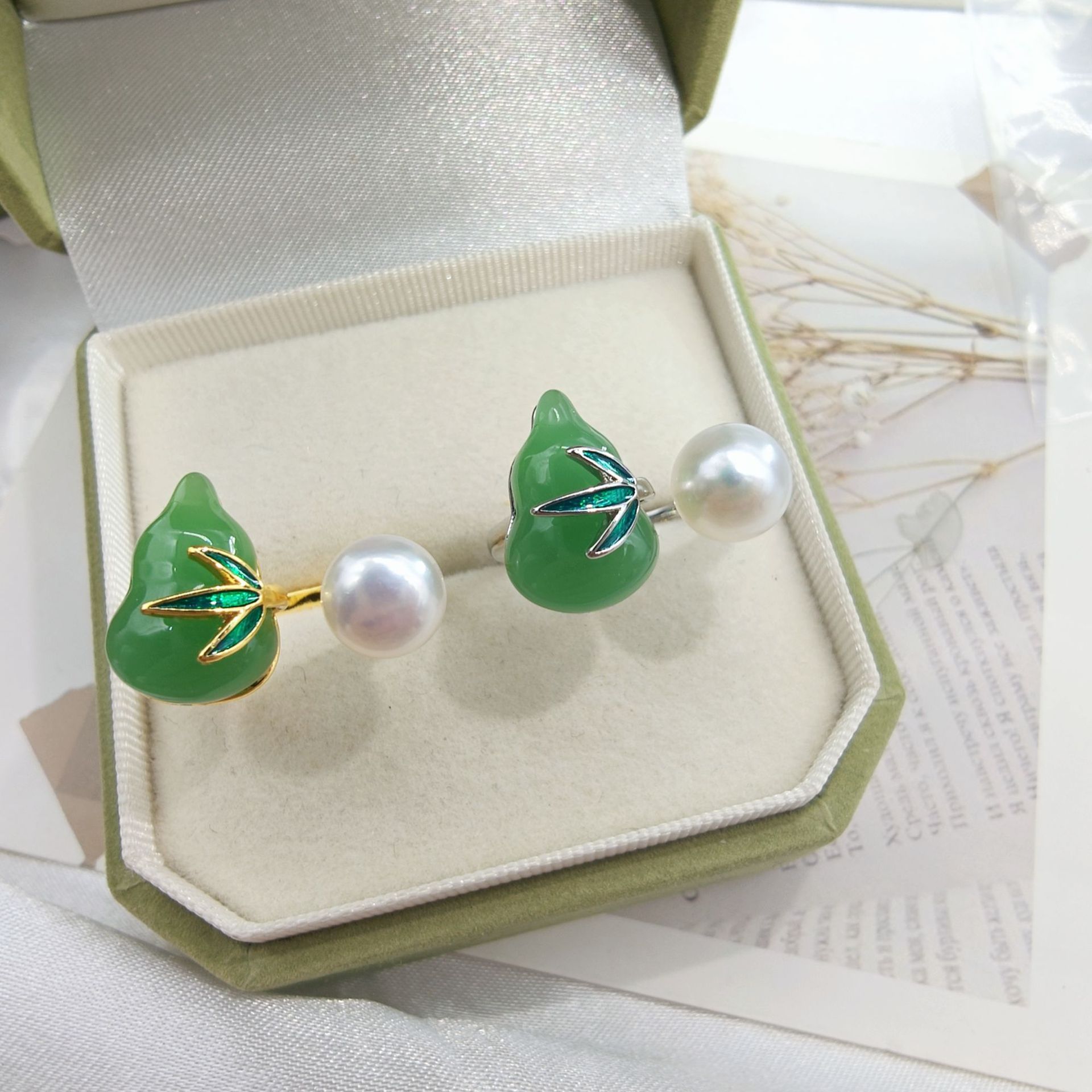 DIY Pearl Ring Accessories Gold-Plated Flower Butterfly Ring Holder Petal Pearl Ring Empty Mount Open