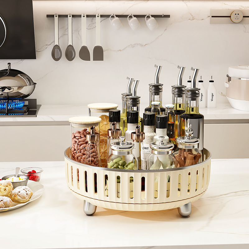 New multifunctional kitchen storage rack cream style household skincare cosmetics rotating storage tray