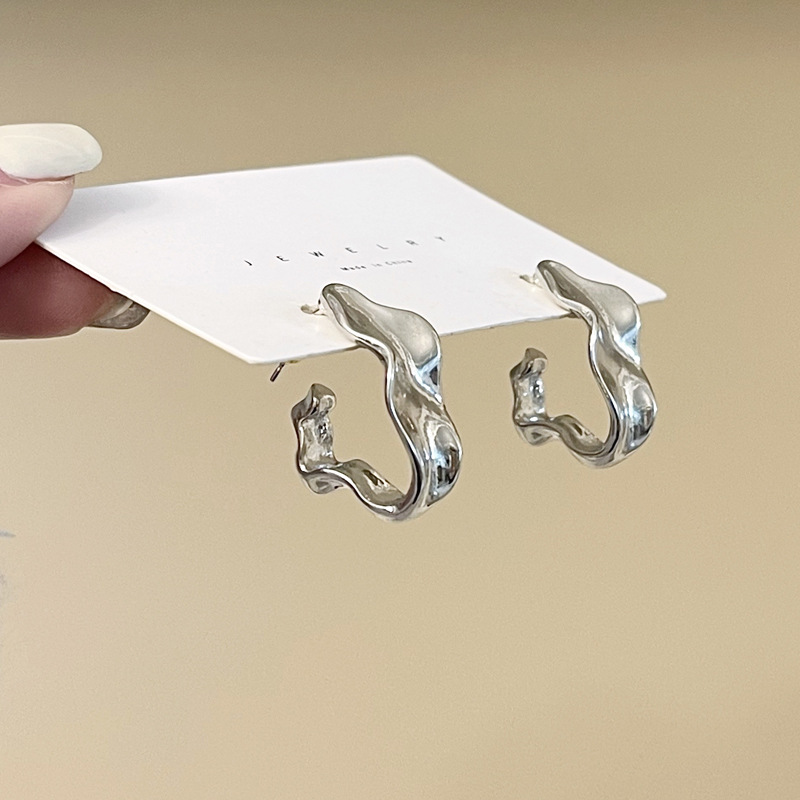 S925 silver needle irregular metallic ear studs hip-hop new earrings simple niche new ear accessories 6418
