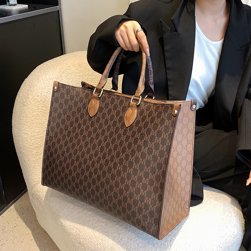 L large capacity women's shoulder bag large tote bag old flower letter tote bag PU commuting handbag women