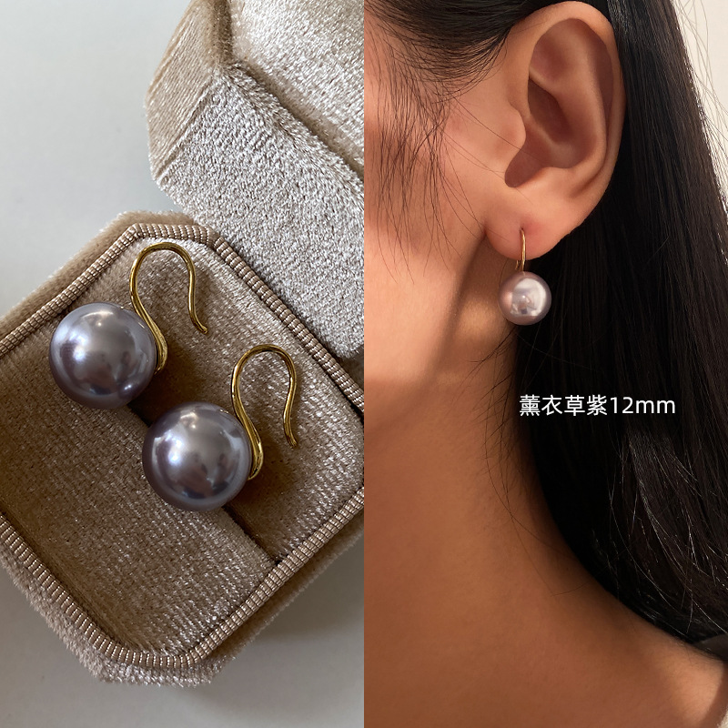 925银 · 薰衣草紫-12MM【S925银-金色耳钩】