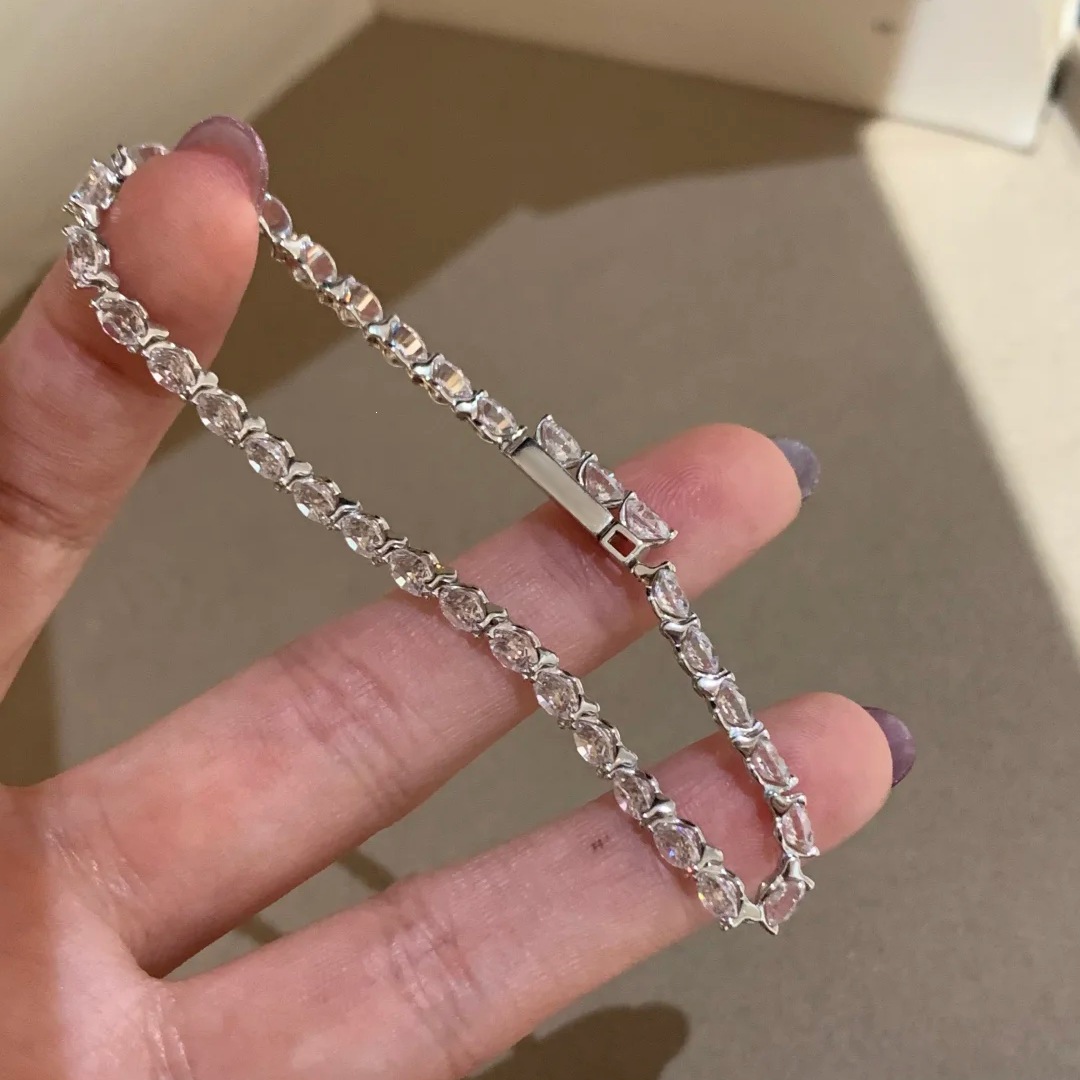 Heavy duty seamless setting sparkling bare diamond lace tennis bracelet brilliant zircon simple layered bangle women