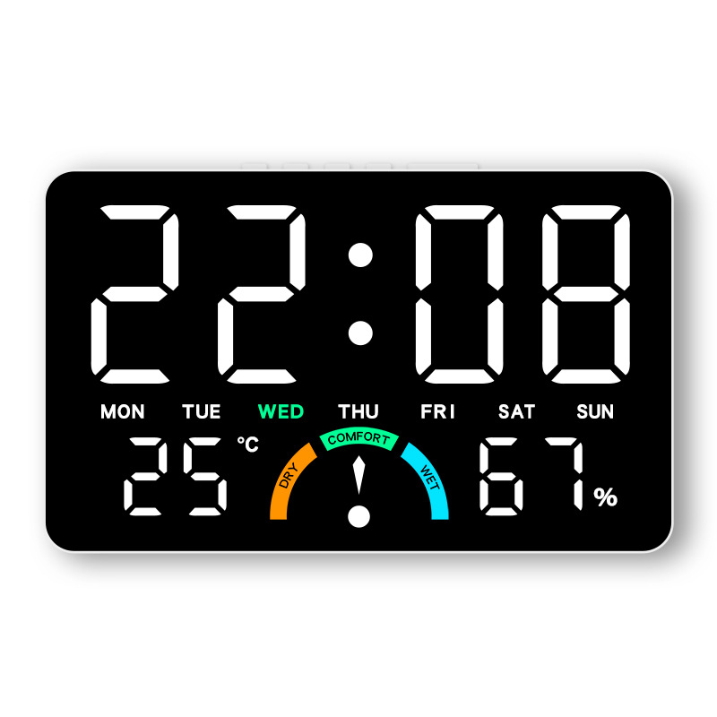 Home Temperature and Humidity LED Electronic Clock Simple Large Screen Hanging and Standing Two-Use Clock Multifunctional Bedside Alarm Clock GH9007