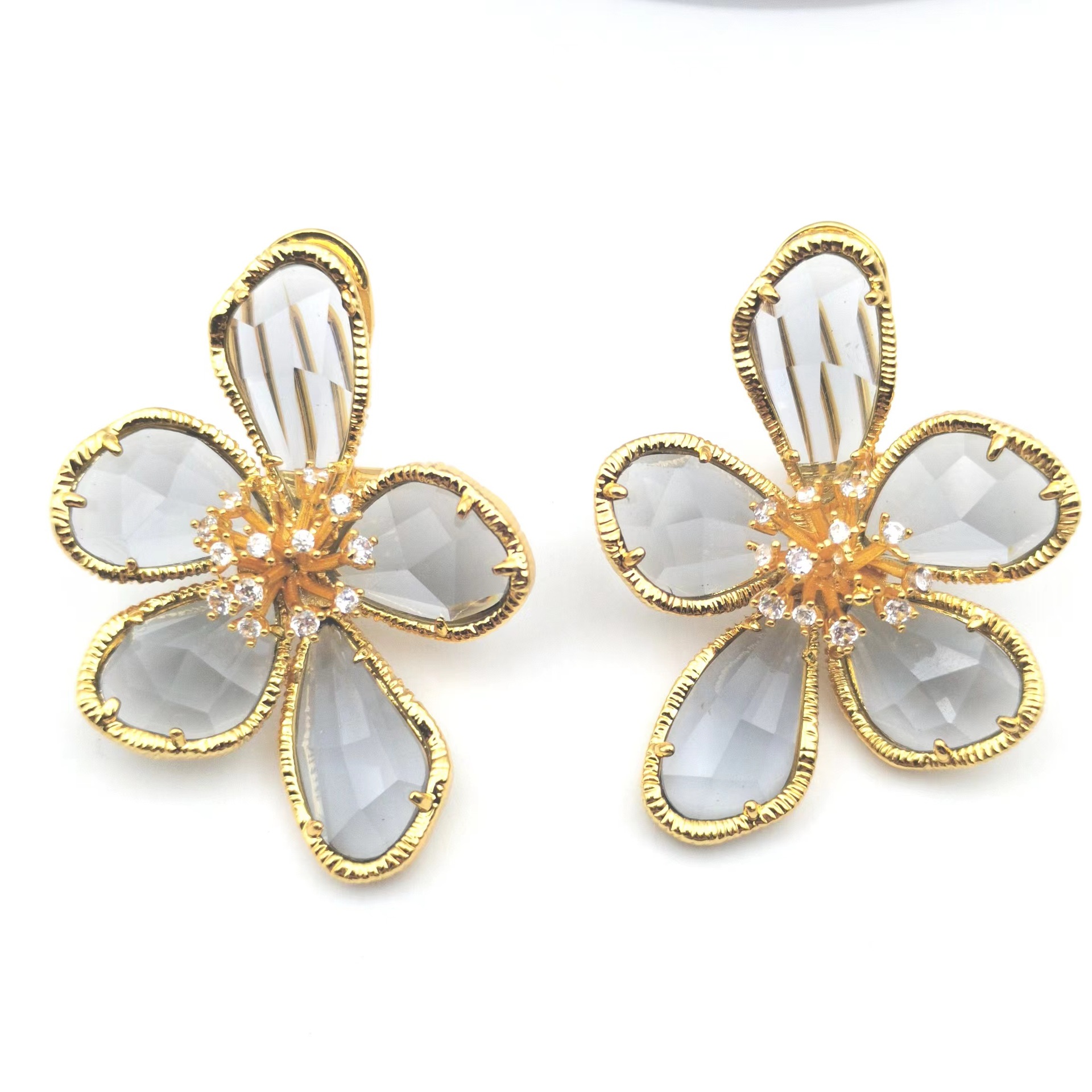 Silver needle flower zircon stud earrings new luxury ear jewelry