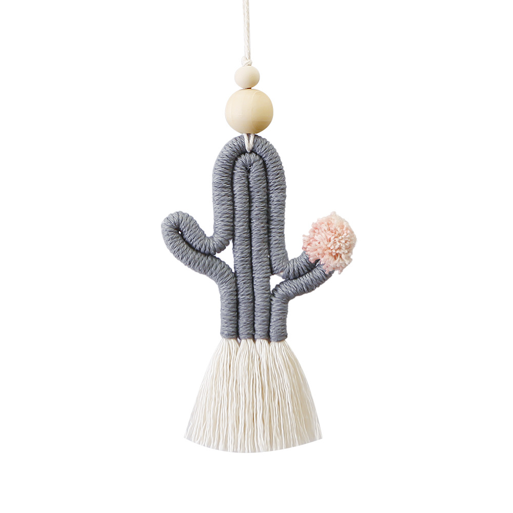 Green Plant Cactus Keychain Bohemian Seed Bead Handwoven Handmade Bag Pendant