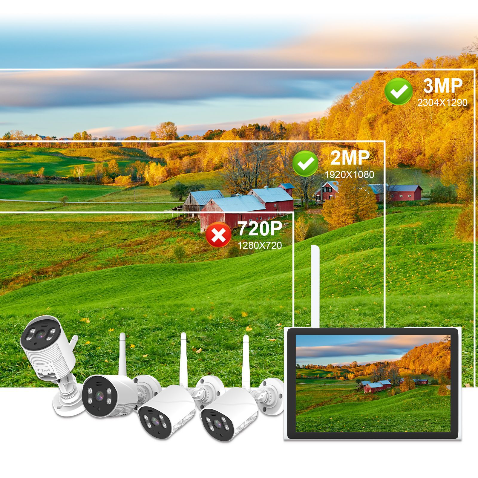 Wireless Surveillance NVR with Screen Kit 10.1 Inch Large Screen Waterproof icsee Camera CCTV Package