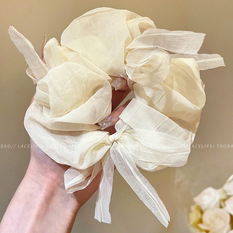 Bow large hair scrunchie for women simple high elastic hair tie ponytail bun hair tie