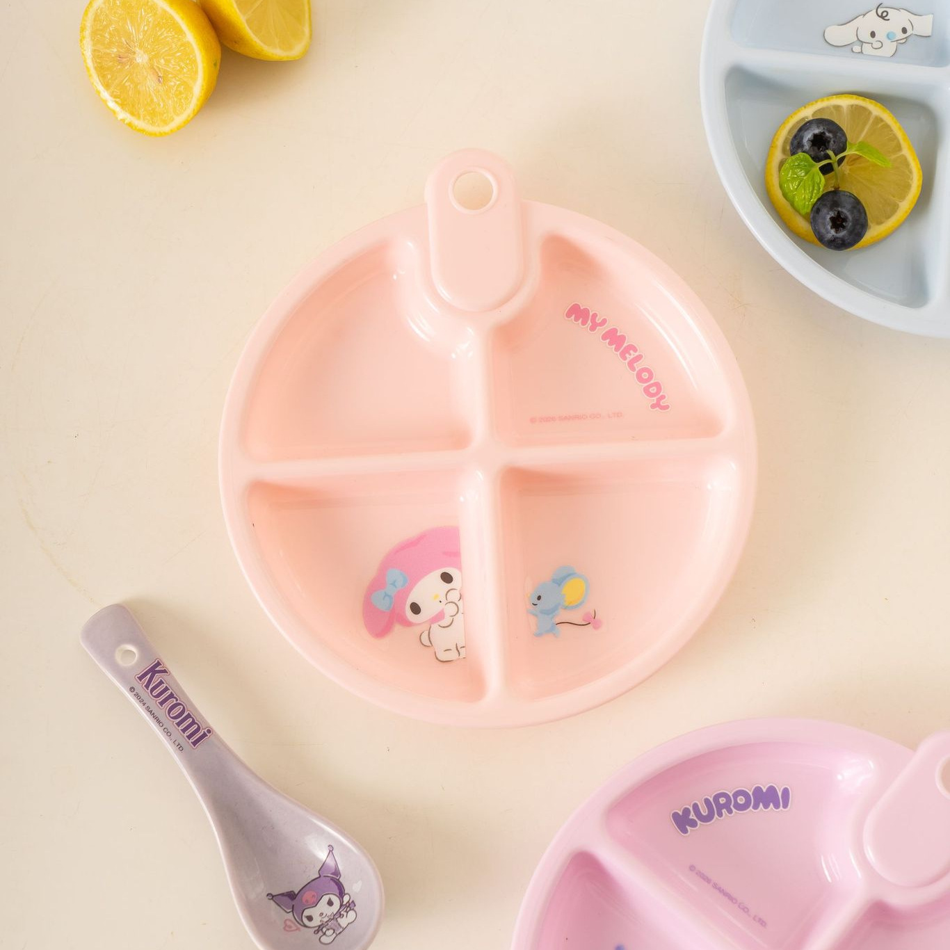 Sanrio Official Divided Plate Kitchen Green Onion Ginger Garlic Prep Plate Snack Plate Fruit Plate Bone Plate Dip Plate