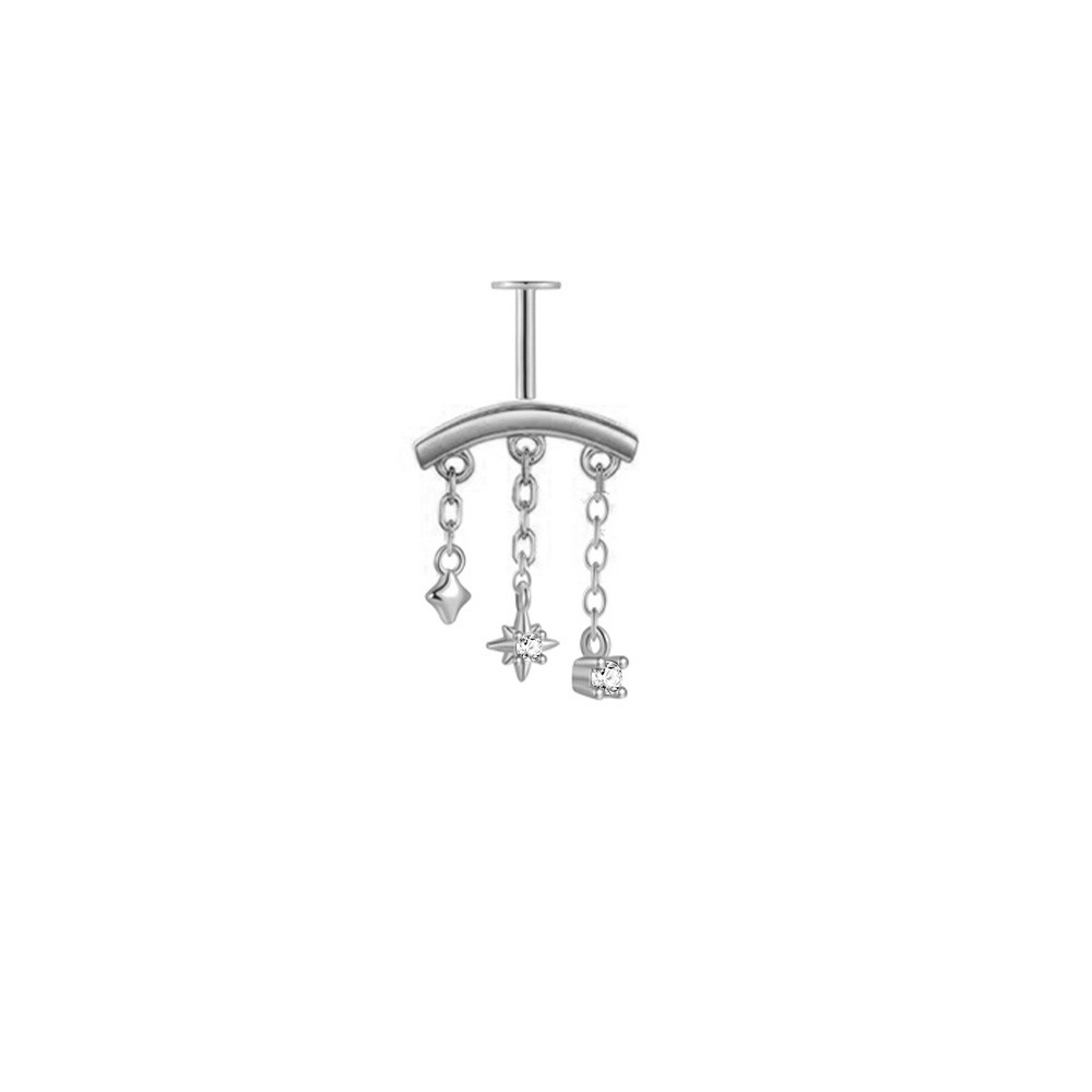 S925 sterling silver tassel eight-pointed star chain diamond-set ear stud piercing spiral accessories earrings