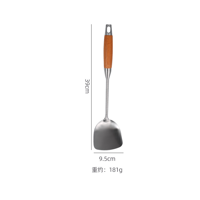 Thickened Stainless Steel Kitchen Utensils Set Wooden Handle Spatula Soup Spoon Slotted Spoon Frying Spatula Home Frying Spoon Spatula Kitchen Supplies