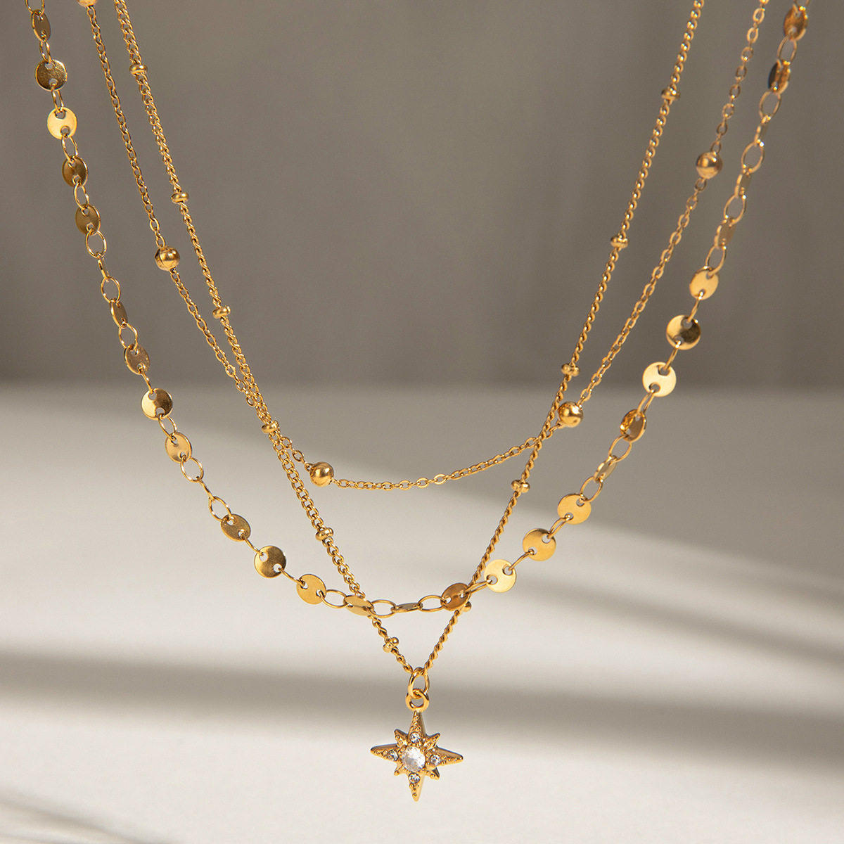 Jieding jewelry stainless steel eight-pointed star necklace multi-layer collarbone chain titanium steel accessories