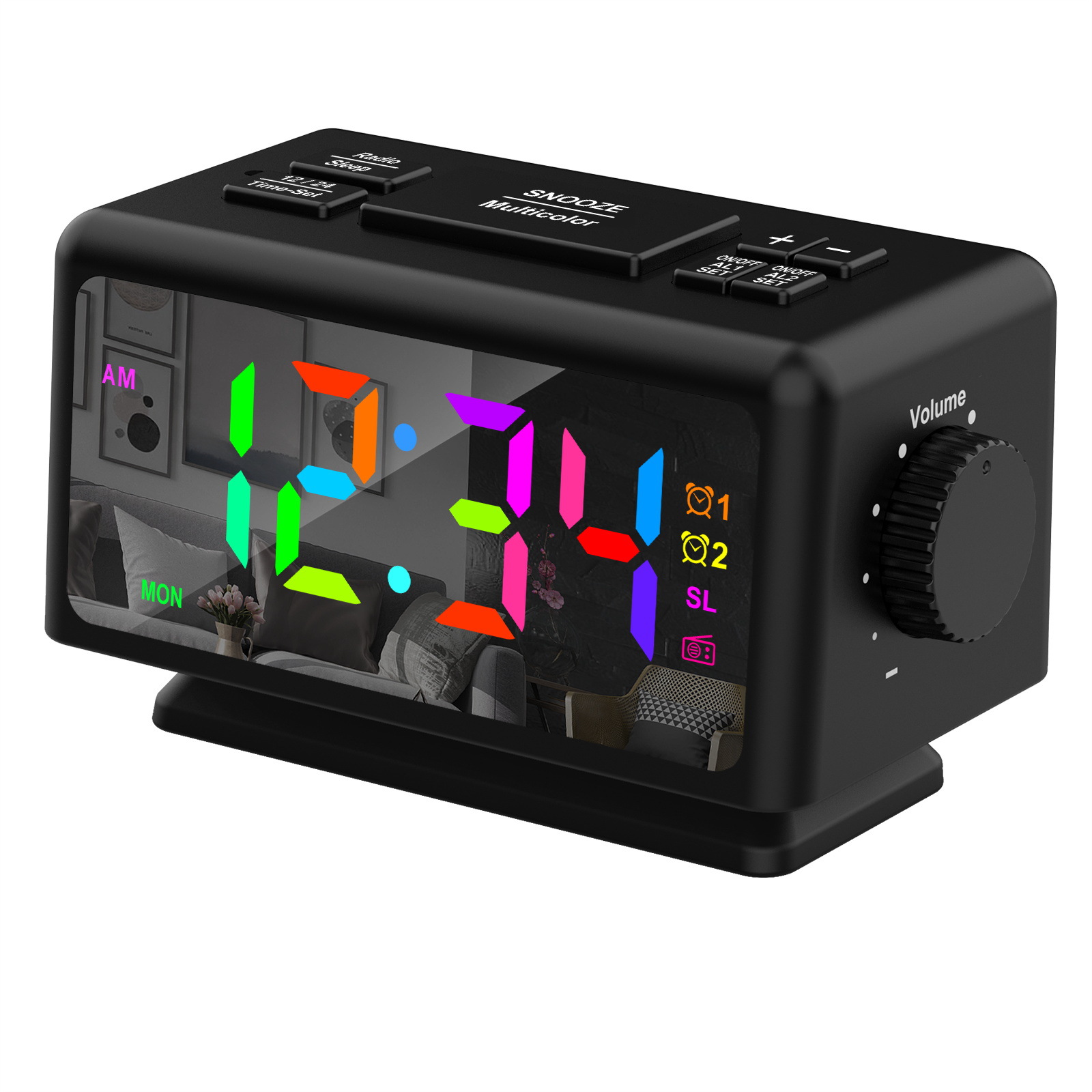 New Calendar Radio Alarm Clock RGB Colorful Mirror Large Screen Display Electronic Clock