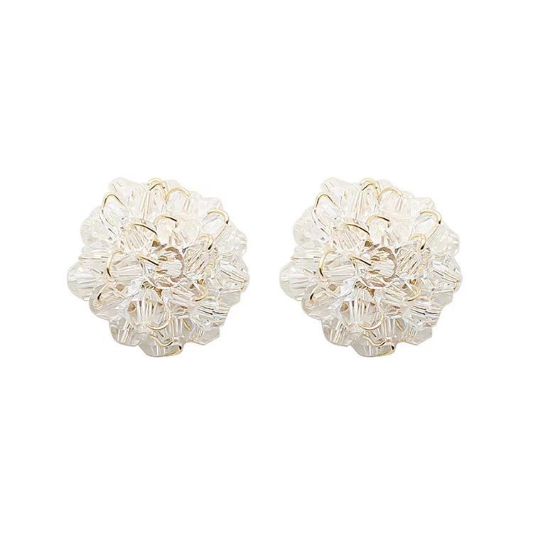 New S925 Silver Needle Sparkling Crystal Sweet Stud Earrings Flower Forest Style Crystal Ball Simple Ear Accessories for Women
