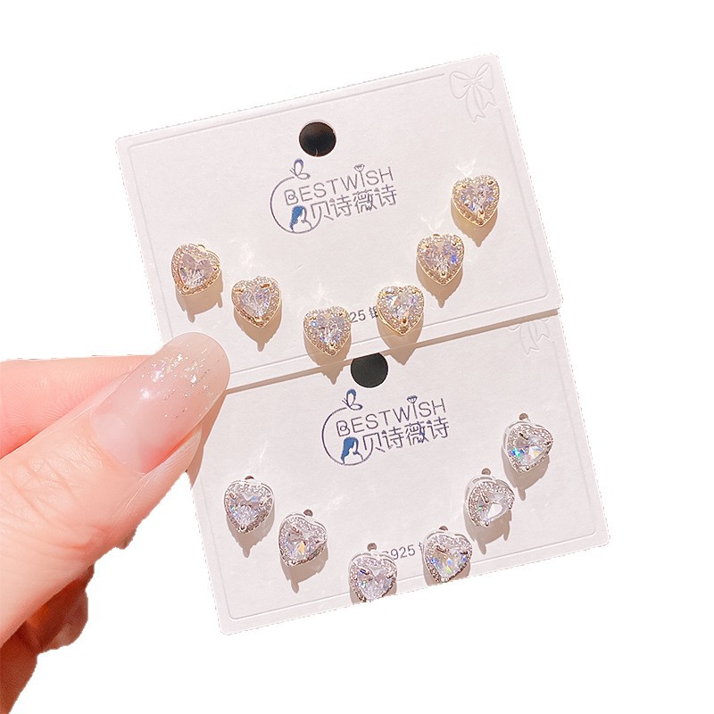 2026 batch #2 copper gold-plated zircon three pairs of small earrings set, silver needle earring accessories
