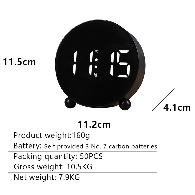 Round LED clock cloth student electronic clock living room use super loud wood grain children electronic alarm clock