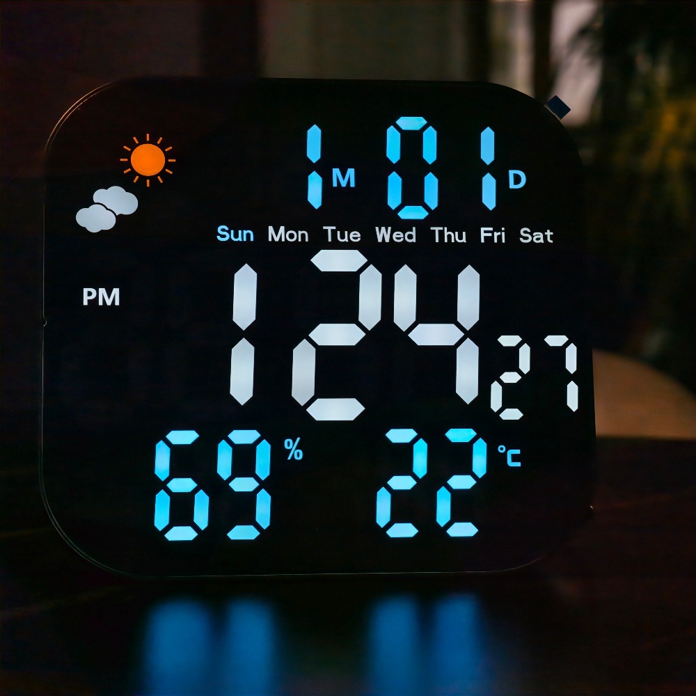 Cross-border Multifunctional Clock LED Electronic Clock Living Room Weather Temperature Display Wall Clock Hanging or Standing Dual-Use Clock