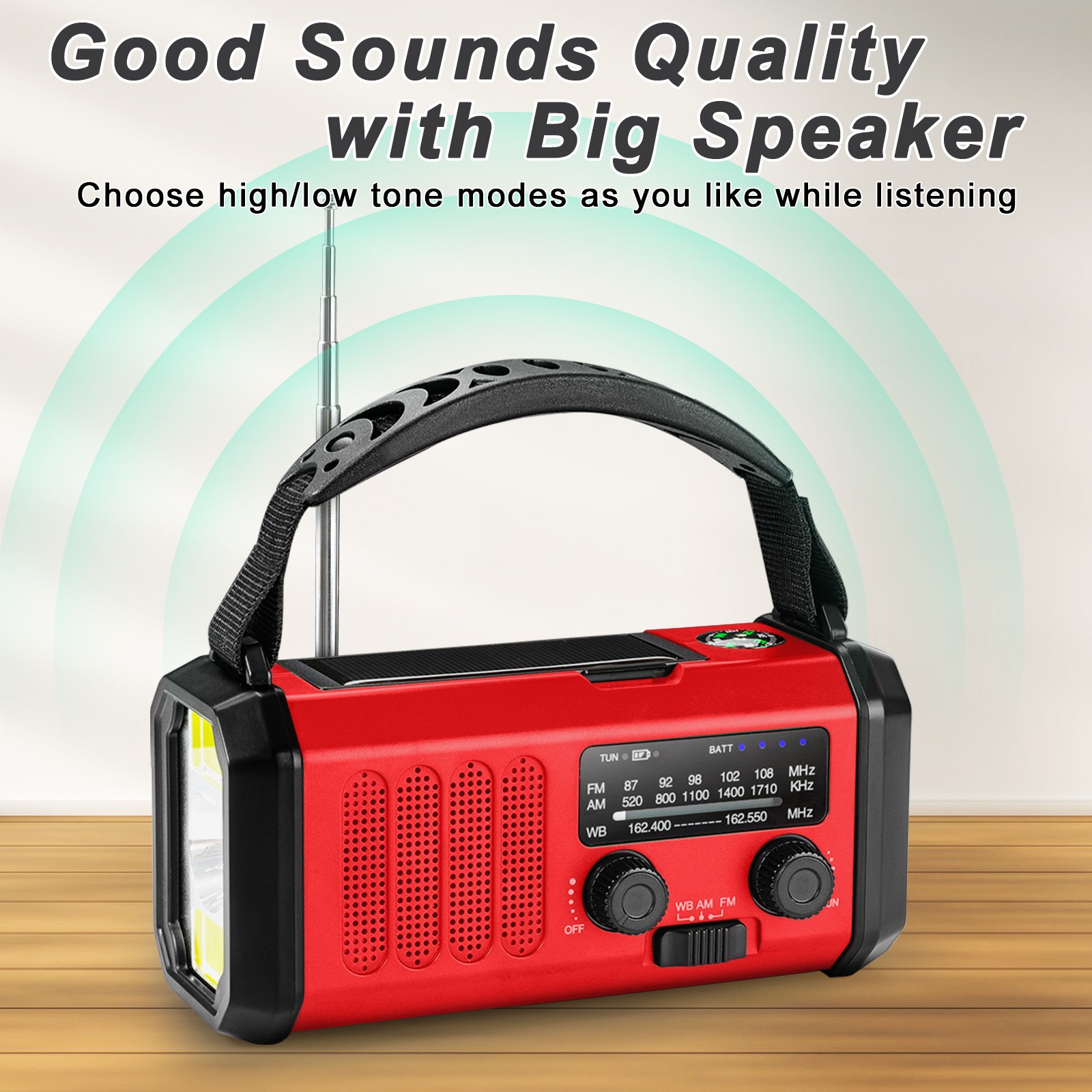 Disaster emergency solar hand-crank radio flashlight hand-crank emergency power generation USB charging 10000