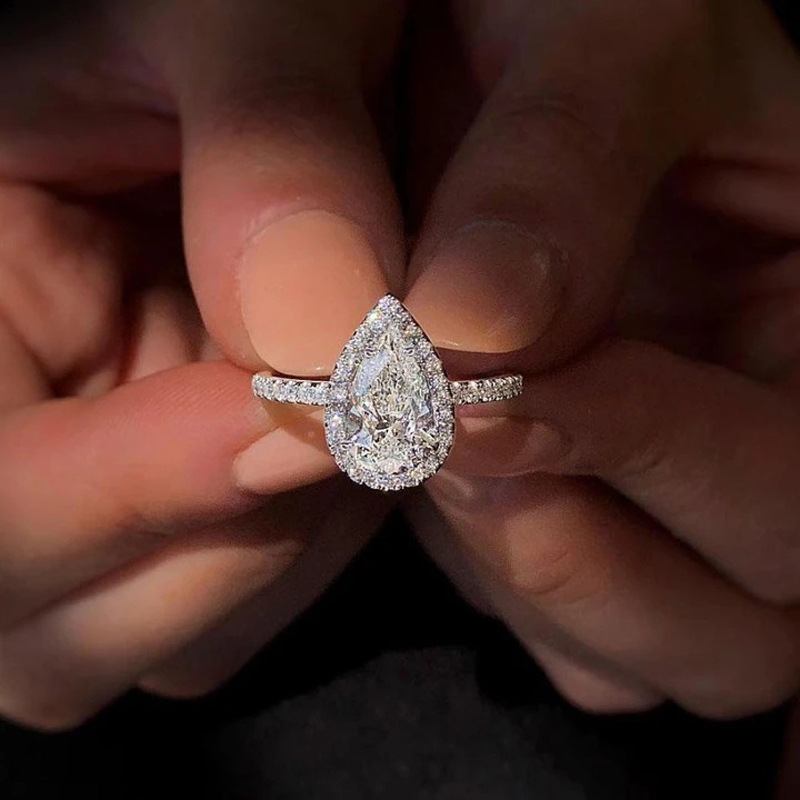 Cao Shi Jewelry Shining Teardrop Zircon Wedding Ring Women's Wedding Jewelry