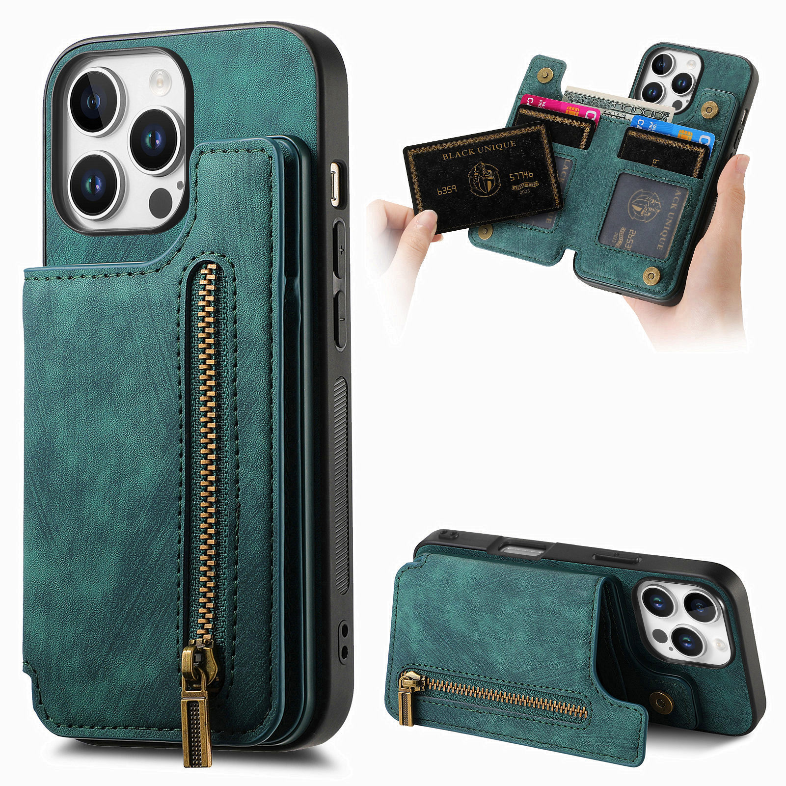 For Apple 18pro phone case left-right flip card holder iphone18 zipper card slot anti-drop leather case