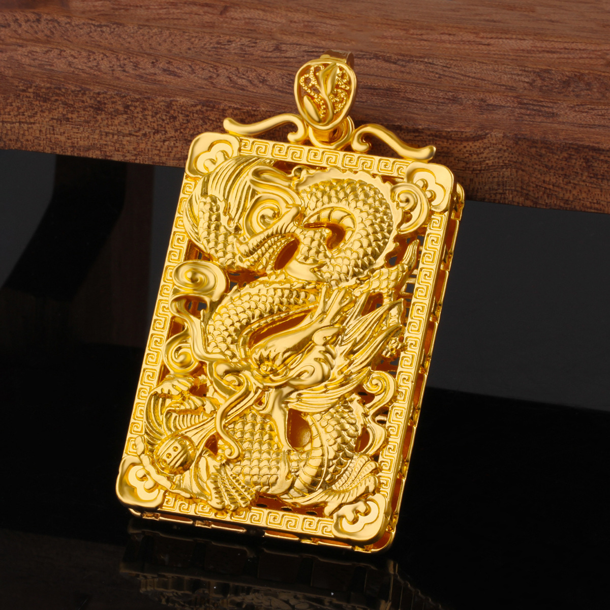 Gold-plated silver live-streaming dragon pendant large pendant accessories Guanyin Buddha bold pendant hollow sand gold jewelry accessories
