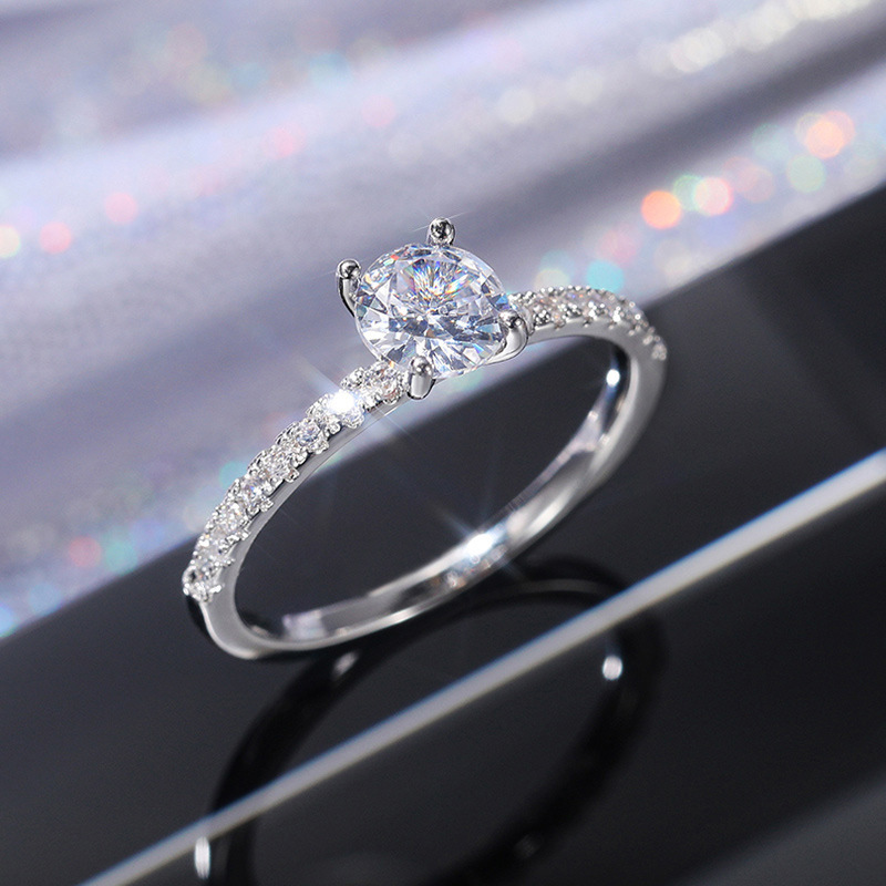 Cao Shi eBay Simple Zircon Engagement Wedding Ring Copper Plated White Gold Imitation Diamond Ring
