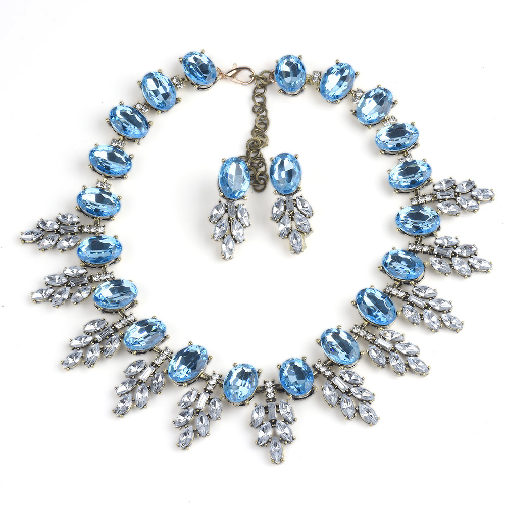 New accessories handmade exaggerated colorful crystal necklace earring set