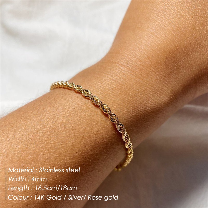 eManco New Twist Chain Bracelet Women Hip Hop Punk Gold Stainless Steel Bracelet Gold Plated Hand Jewelry Accessories